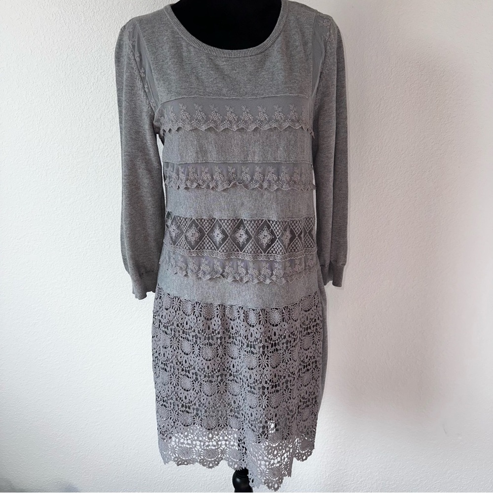 Sundance Gray Lace Knit Long Sleeve Dress Size‎ Medium